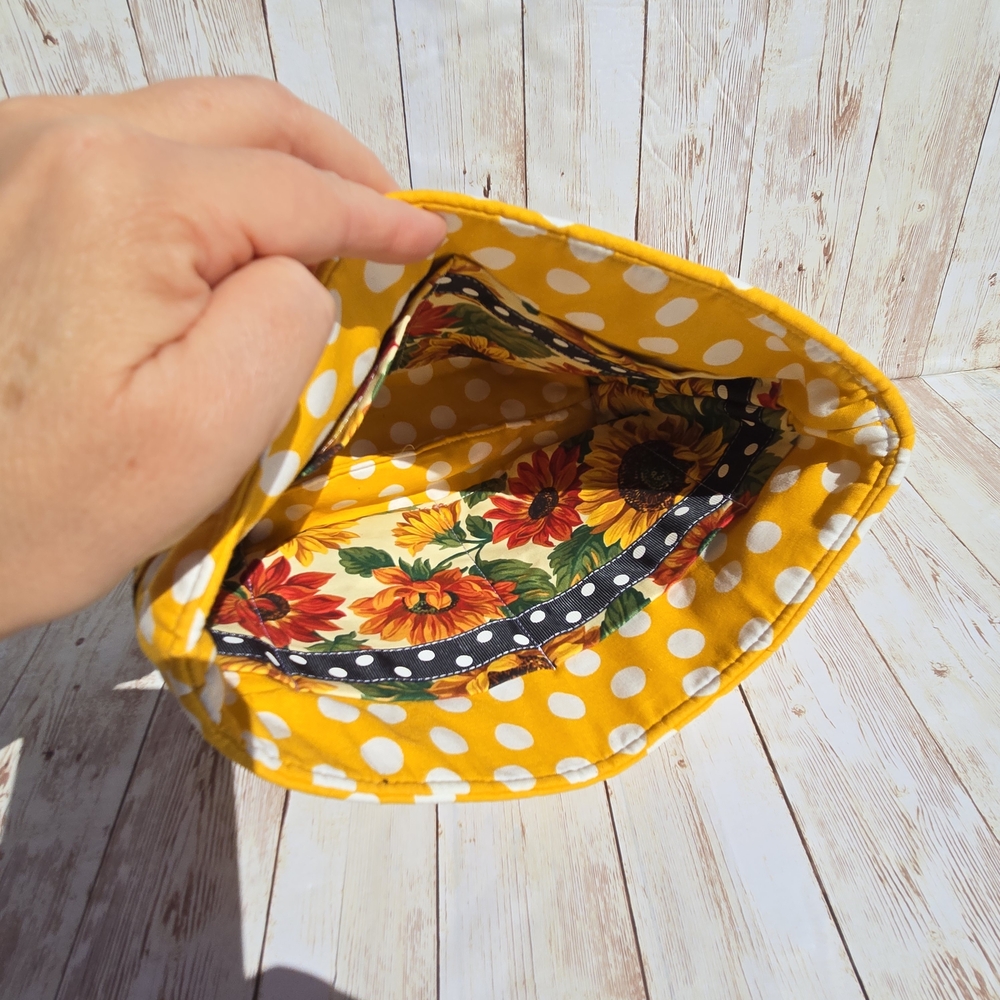 Handmade Sunflower Purse Organizer Insert Yellow Polka Dot Fabric Multi Pockets - Picture 5 of 8